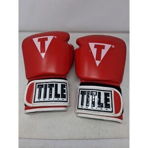 Title Boxing Red White Genuine Leather Training Sparring Gloves 14oz Hook Loop O